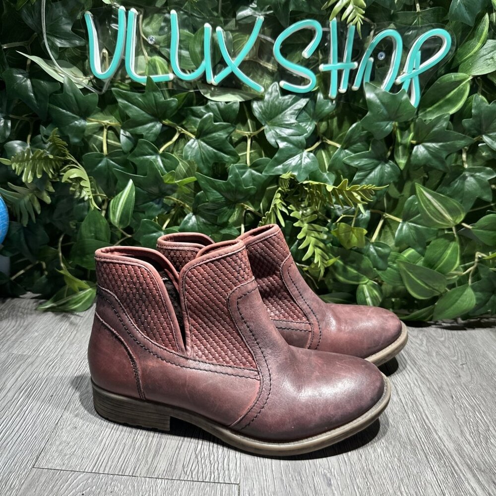 Roan By Bed Stu Gossip Ankle Booties Leather Red woven Distressed Womens 8.5